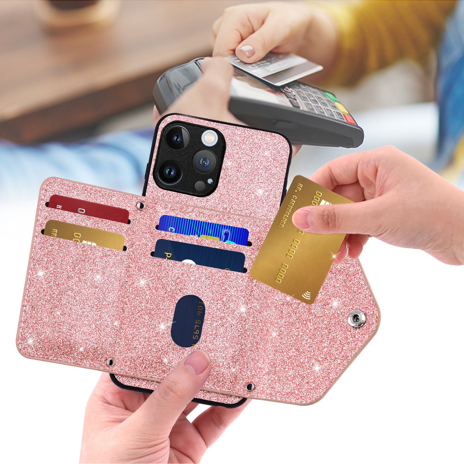 Trojúhelníkové pouzdro na kartu pro iPhone 13 Pro 6,1 palcový stojánek proti pádu z PU kůže TPU kryt telefonu Trojúhelníkové pouzdro na kartu pro iPhone 13 Pro 6,1 palcový stojánek proti pádu z PU kůže TPU kryt telefonu